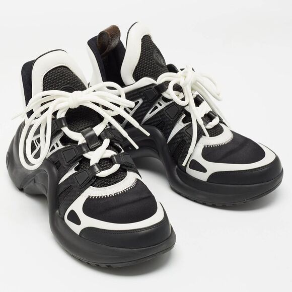 Louis Vuitton Black/White Leather and Mesh Archlight Sneakers Size 37.5 - Picture 4 of 4